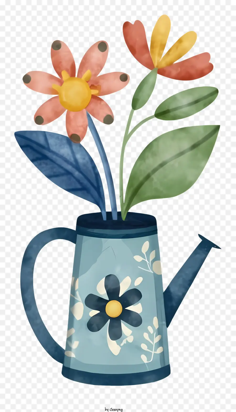 Regador Azul，Flores Em Forma De Vaso PNG