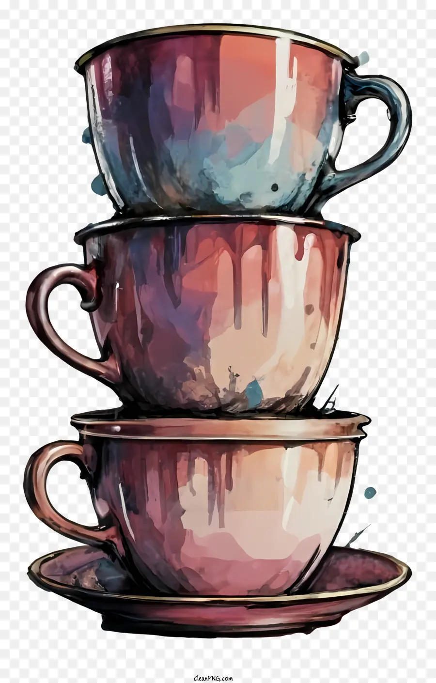 Teacups De Porcelain，Pilha De Xícaras De Chá PNG