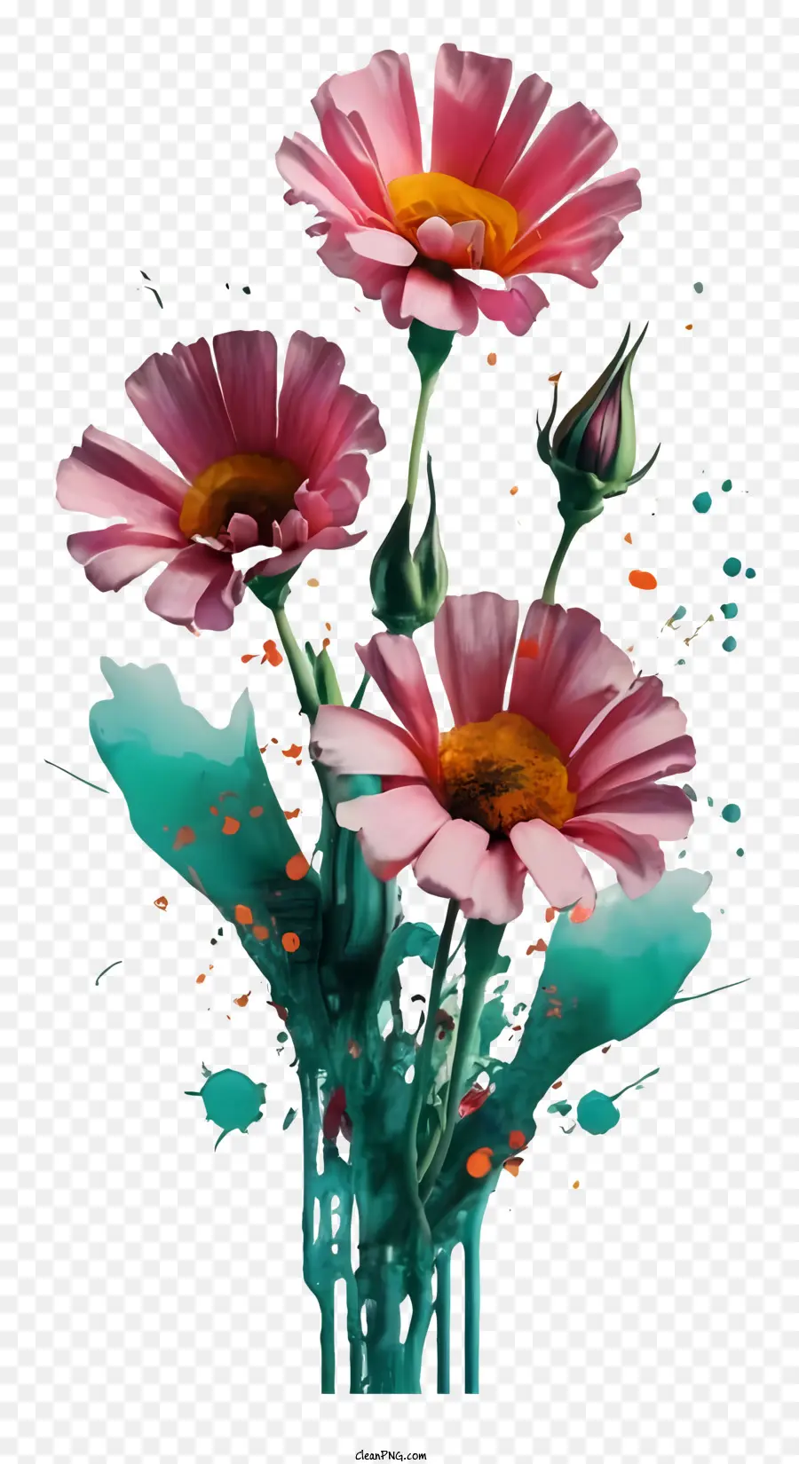 Flores Cor De Rosa，A Tinta Verde PNG