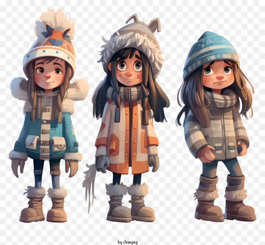 Roupas De Inverno，Três Personagens De Inverno PNG