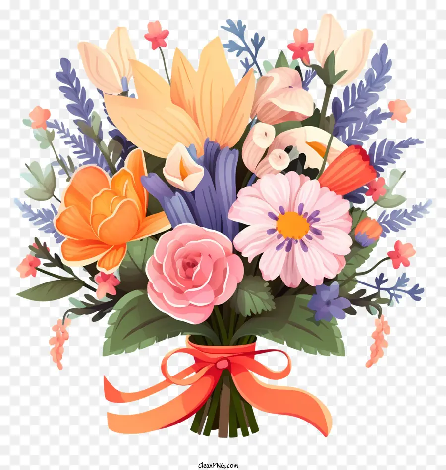 Bouquet Of Flowers，Cor De Rosa E Flores De Laranja PNG