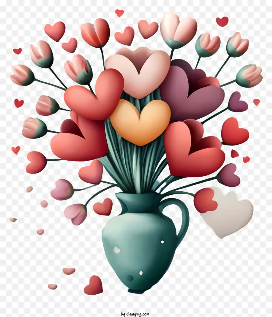 Vaso Em Forma De Coração，Flores PNG