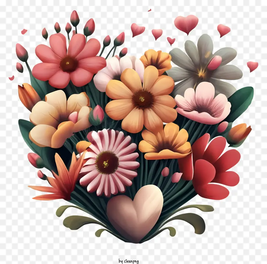 Vaso Buquê，Flores De Coração PNG