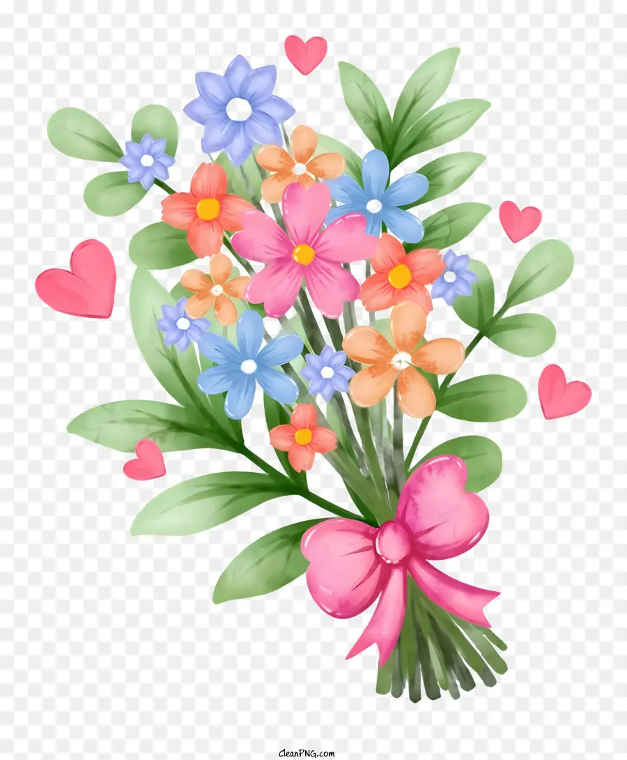 Bouquet Of Flowers，Flores Rosa E Azul PNG