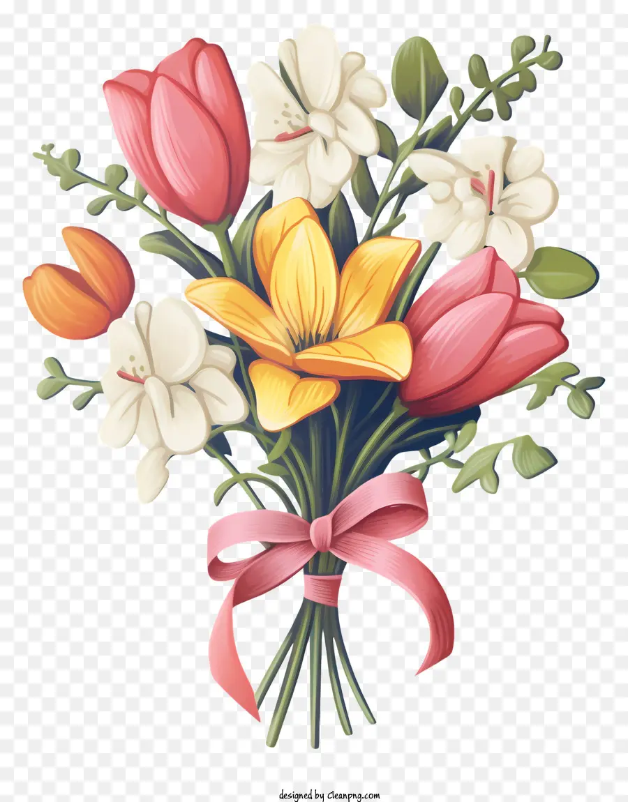 Bouquet Of Flowers，Tulipas Rosa E Amarelo PNG
