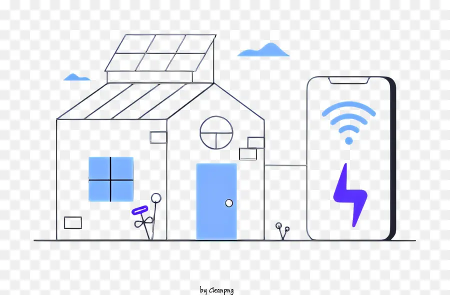 Casa Com Sinal Wifi，Painéis Solares No Telhado Da Casa PNG