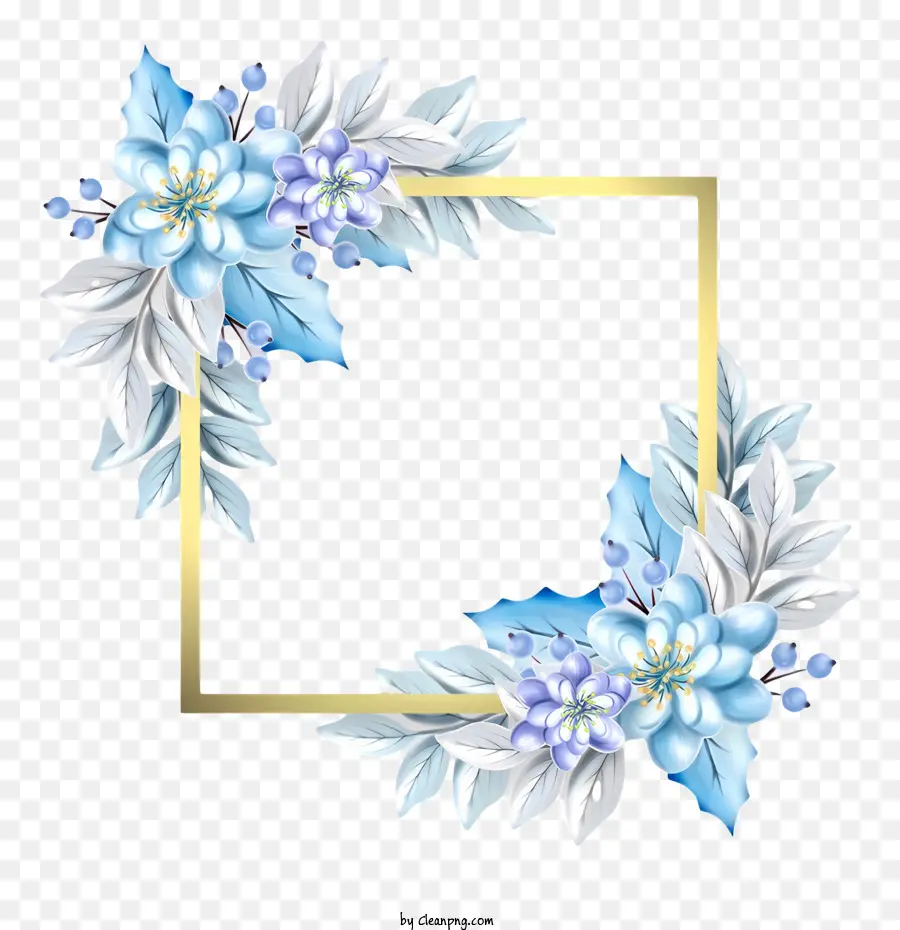 Floral Moldura，Azul E Branco PNG