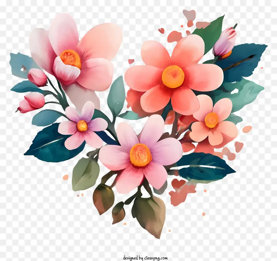 Pintura De Coração De Flor，Obra De Arte Do Coração Floral PNG
