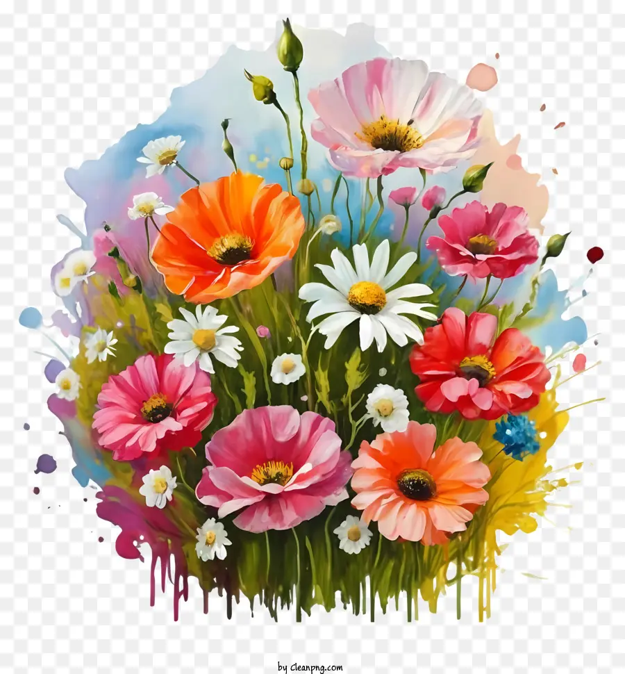 Flores Coloridas，Pintura Respingos PNG