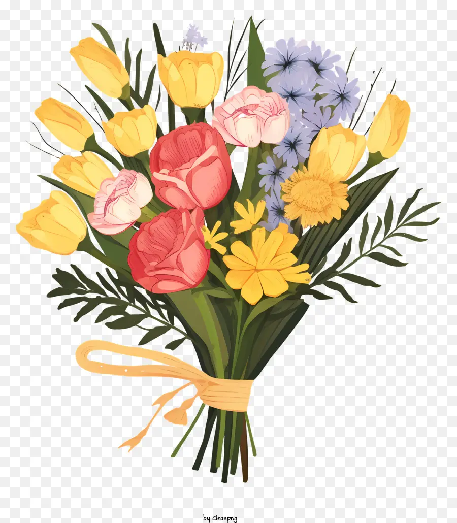 Bouquet Of Flowers，Tulipas Amarelas E Rosa PNG