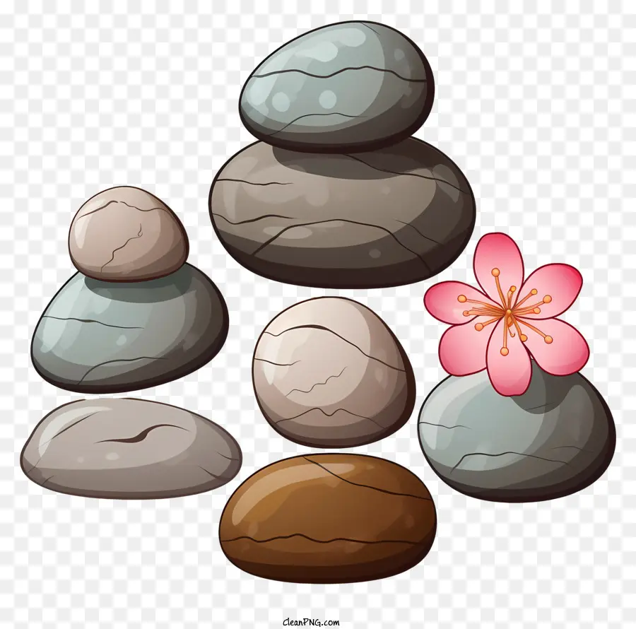 Pedras Empilhadas，Flor Rosa PNG