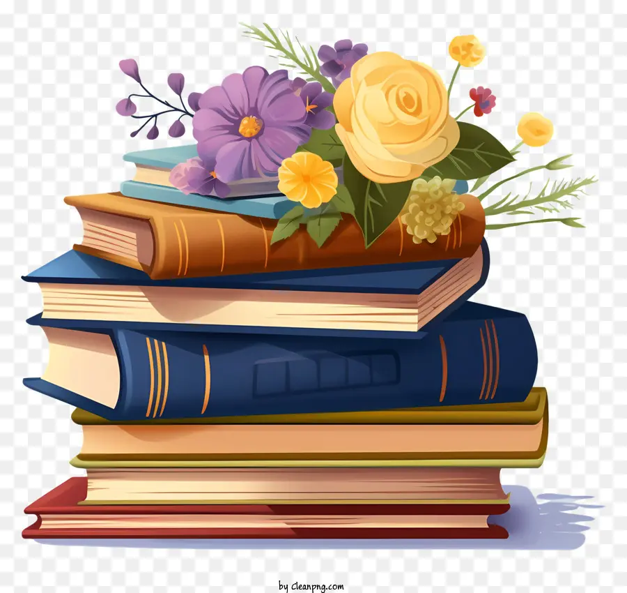 Livros Antigos，Flores Nos Livros PNG