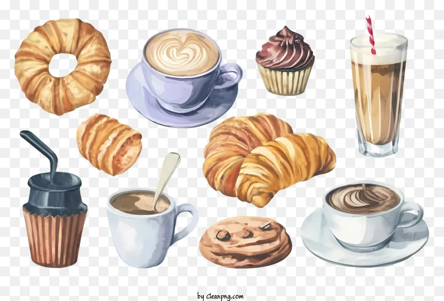 Ilustração Em Aquarela，Café E Doces PNG