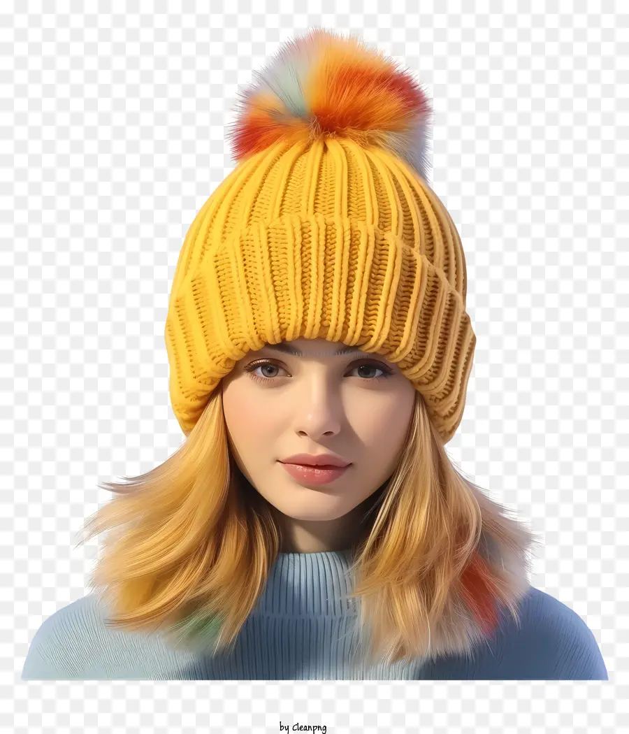 Chapéu De Gorro De Malha Amarelo，Pompom Colorido De Peles PNG