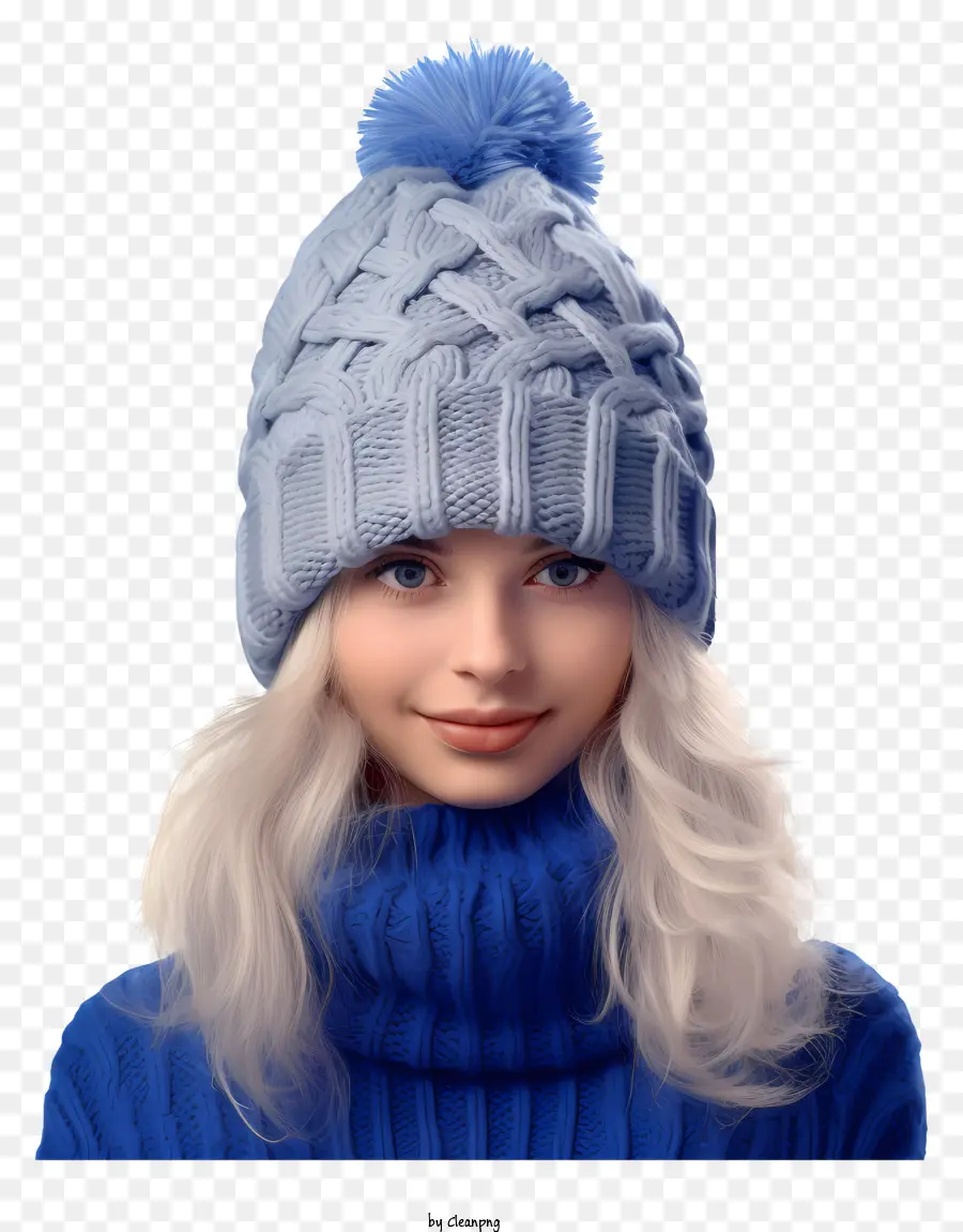 Mulher Loira，Capinha De Malha Azul PNG