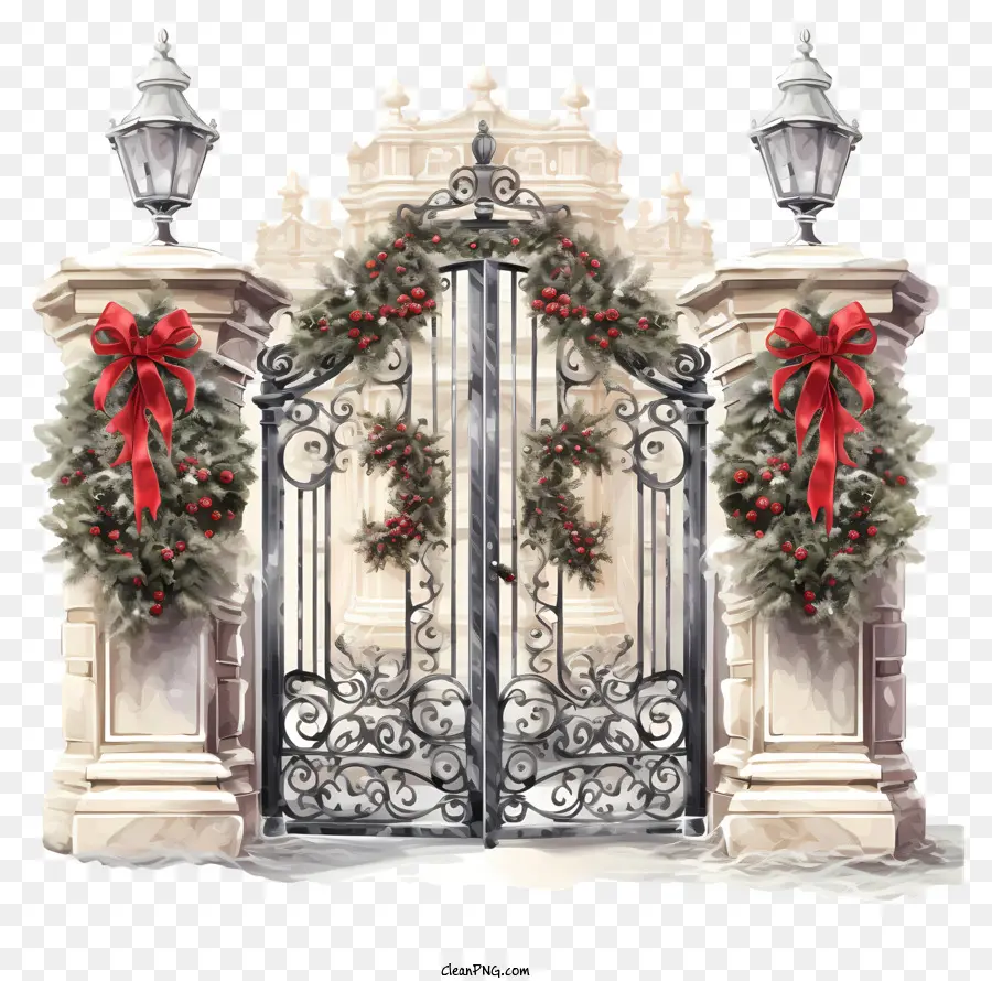 Portão De Ferro Forjado Ornamentado，Coroa De Flores PNG
