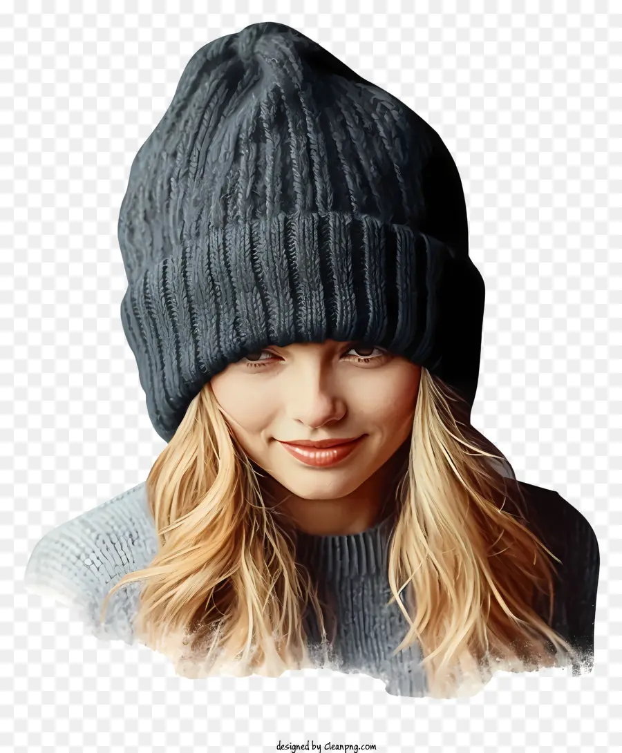 Mulher Loira，Gorro Preto PNG