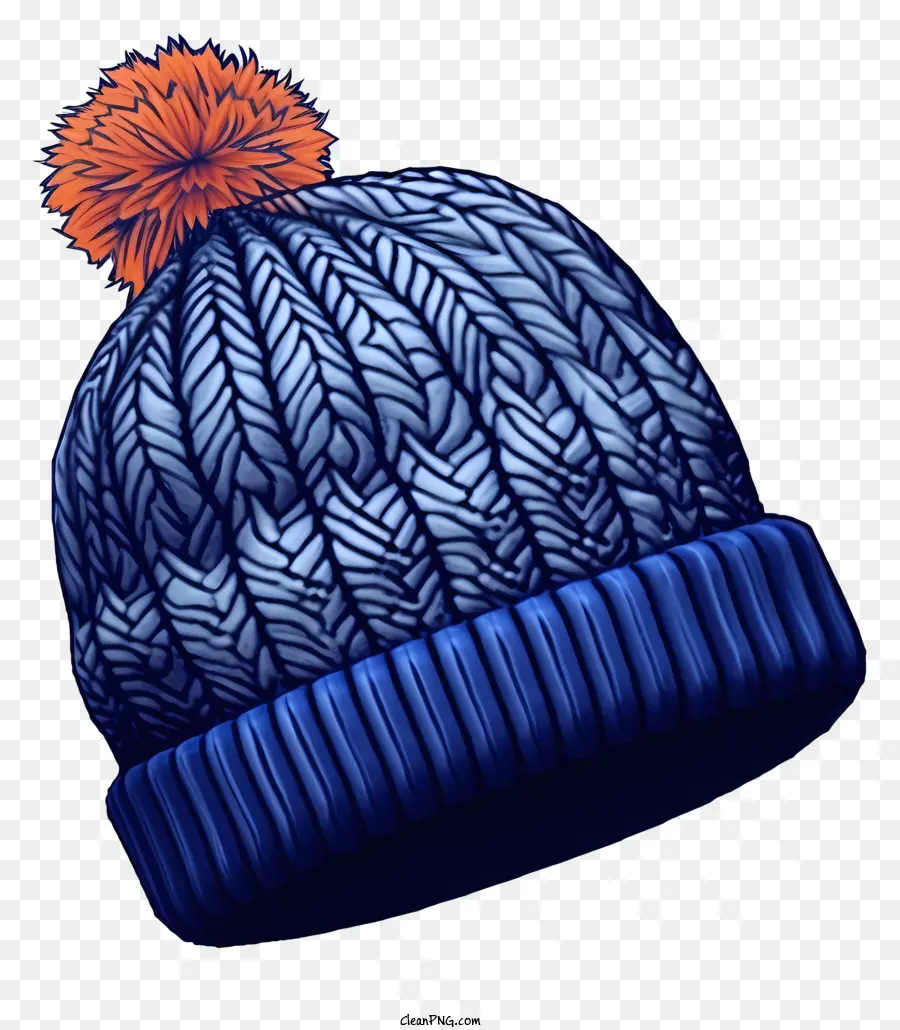 Chapéu De Malha Azul，Orange Pom Pom PNG