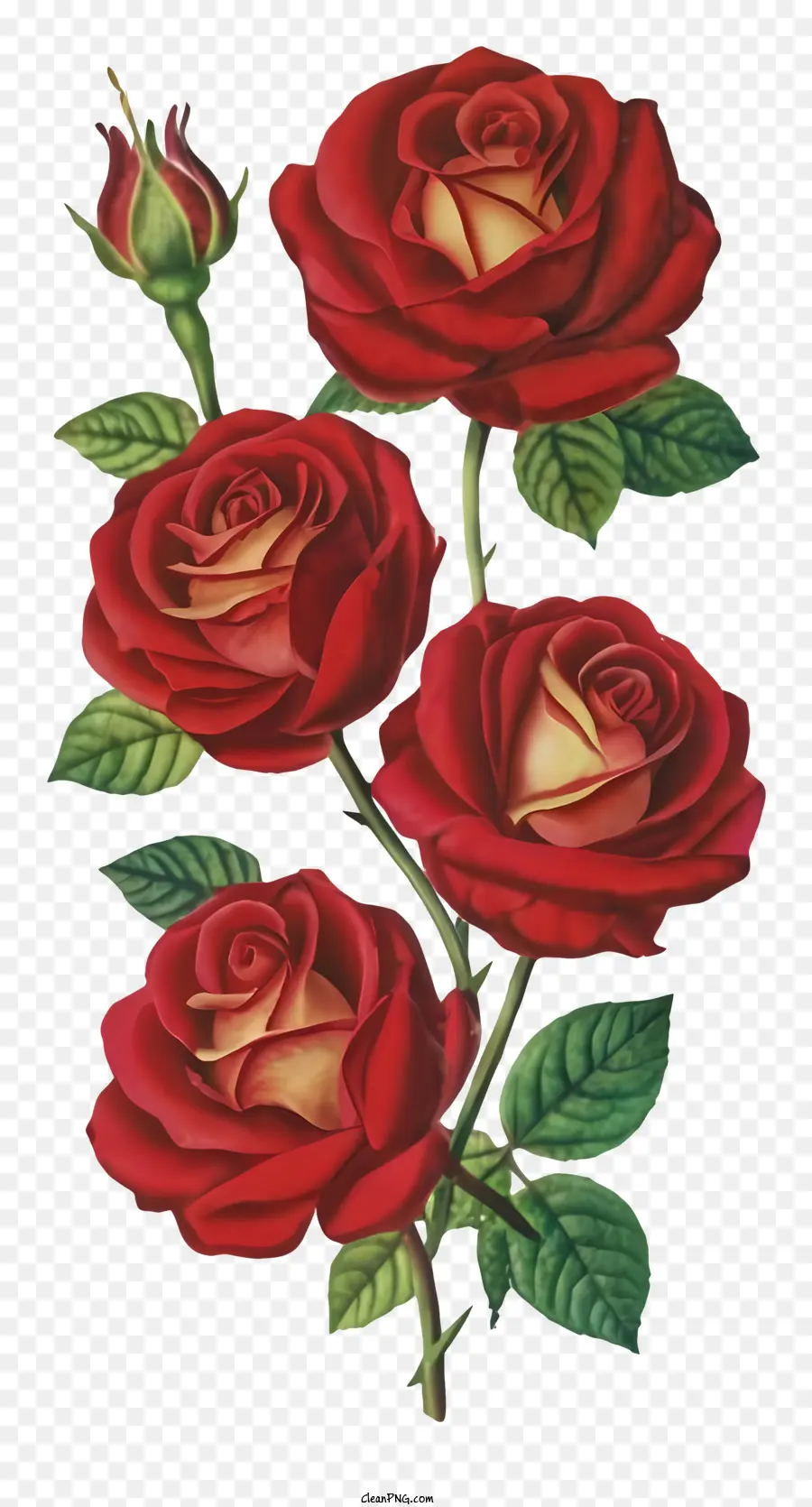 Rosas Vermelhas，Folhas Verdes PNG