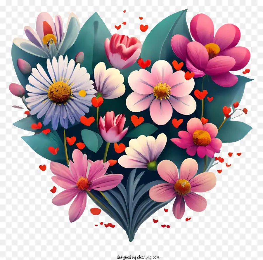 Composição Em Forma De Coração，Flores Coloridas PNG