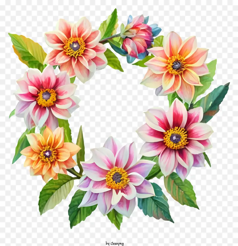 Flores Dahlia，Coroa De Flores PNG