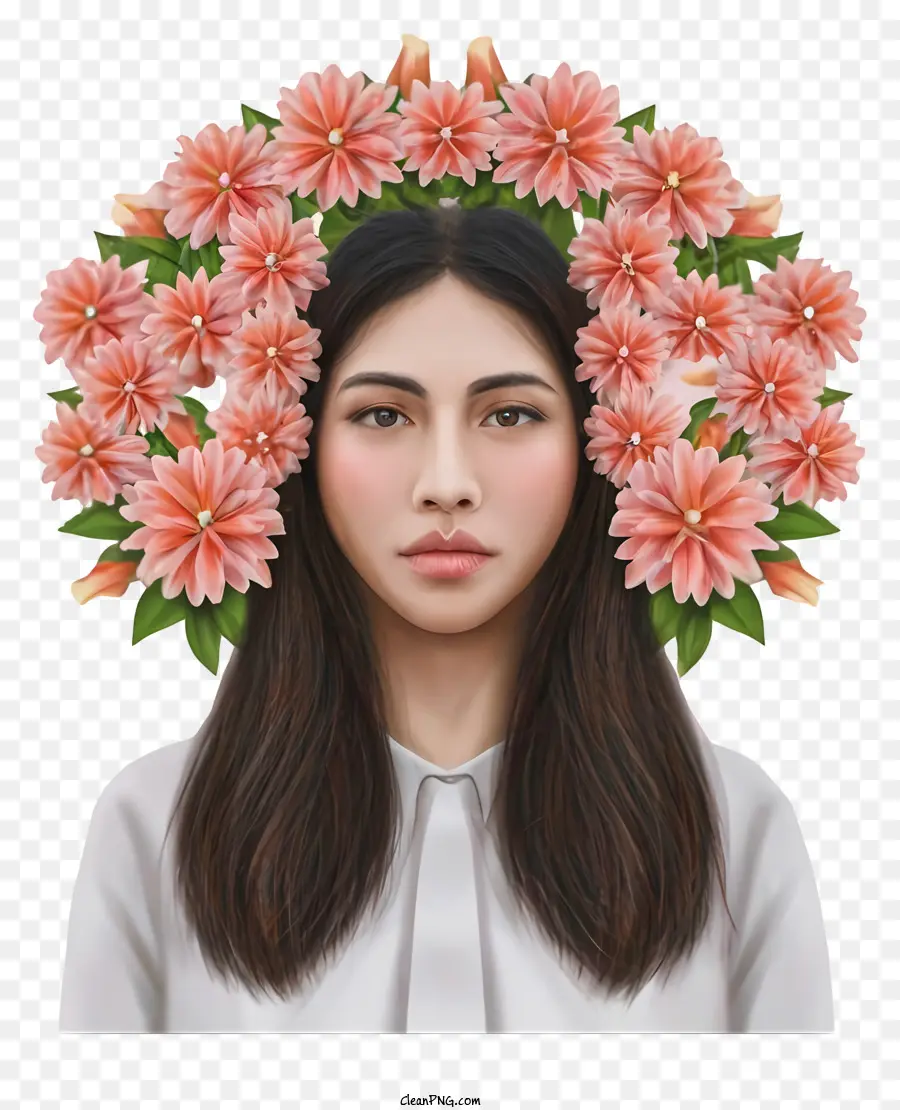 Mulher Jovem，Mulher Com Coroa De Flores PNG