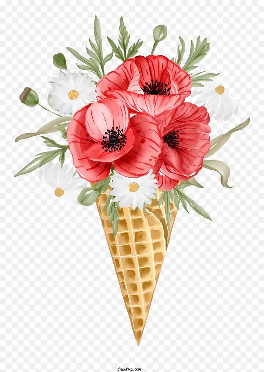 Cone De Papel De Cera，Flores De Papoula Vermelha PNG