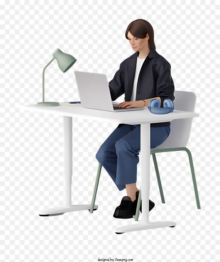 Mulher Trabalhando No Laptop，Branco Mesa PNG