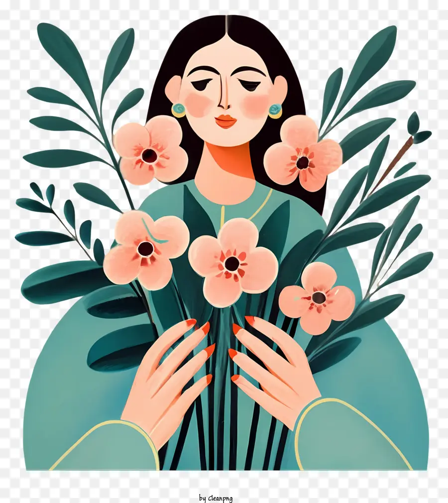 Mulher，Mulher Com Flores PNG