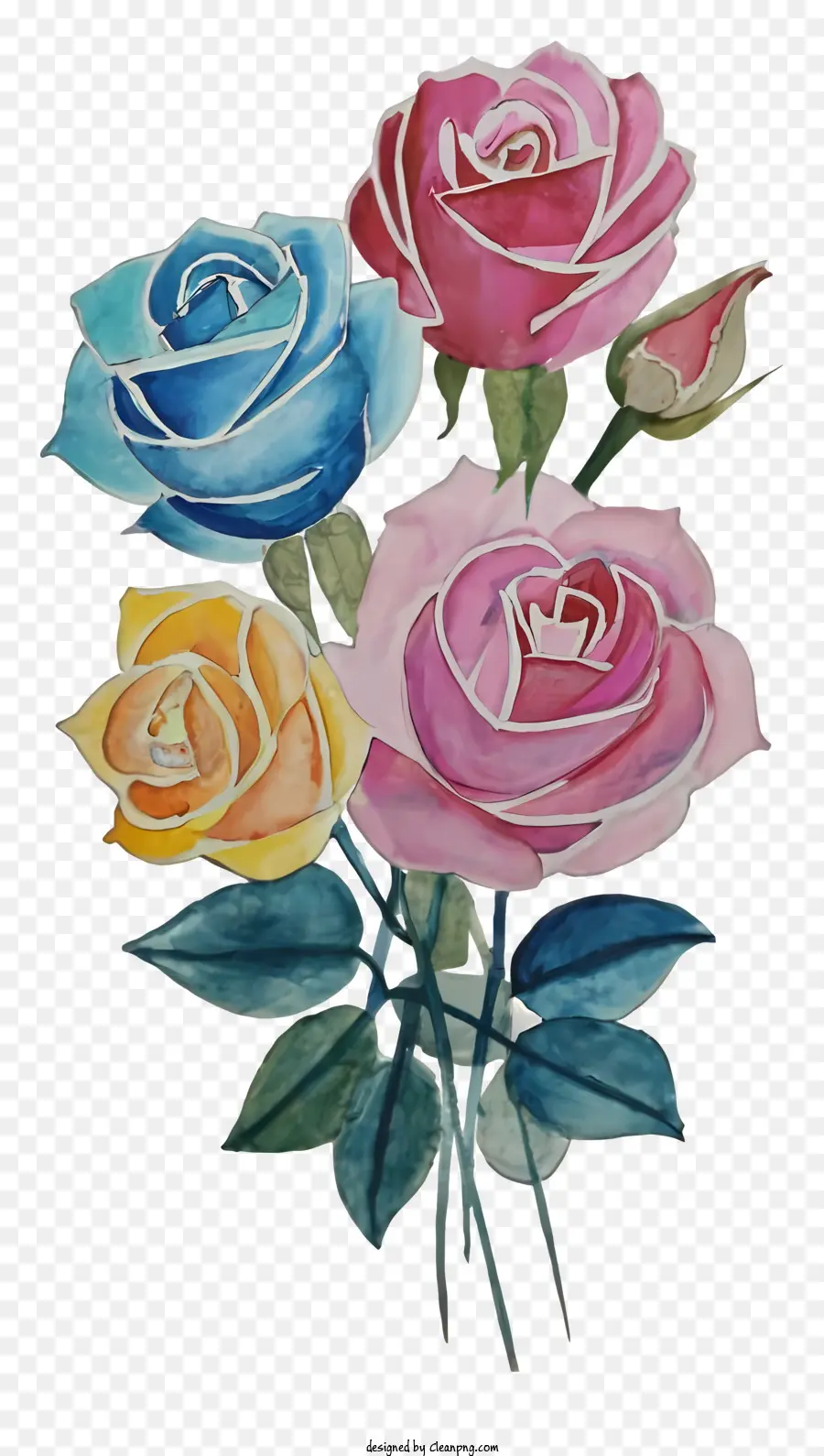 Aquarela Rosas，Buquê Colorido PNG