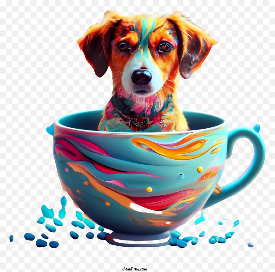 Cão Sentado，Xícara De Chá Azul PNG