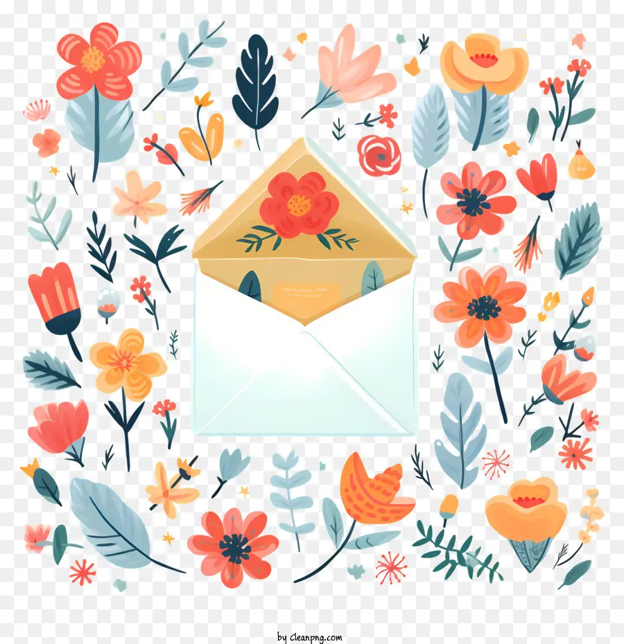 Envelope，Envelope Com Flores PNG