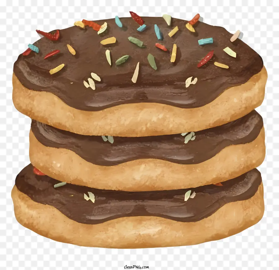 Donuts Foscos De Chocolate，Arco íris Polvilha PNG