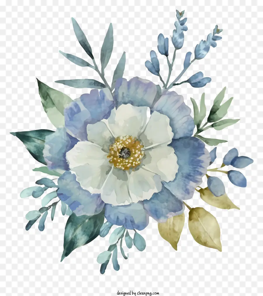 Bela Flor，Folhas Azuis E Verdes PNG