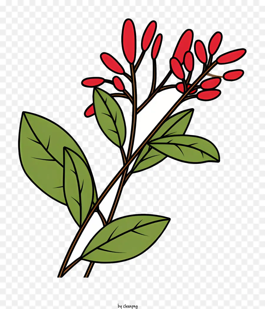 Planta Frondosa，Flores Vermelhas PNG