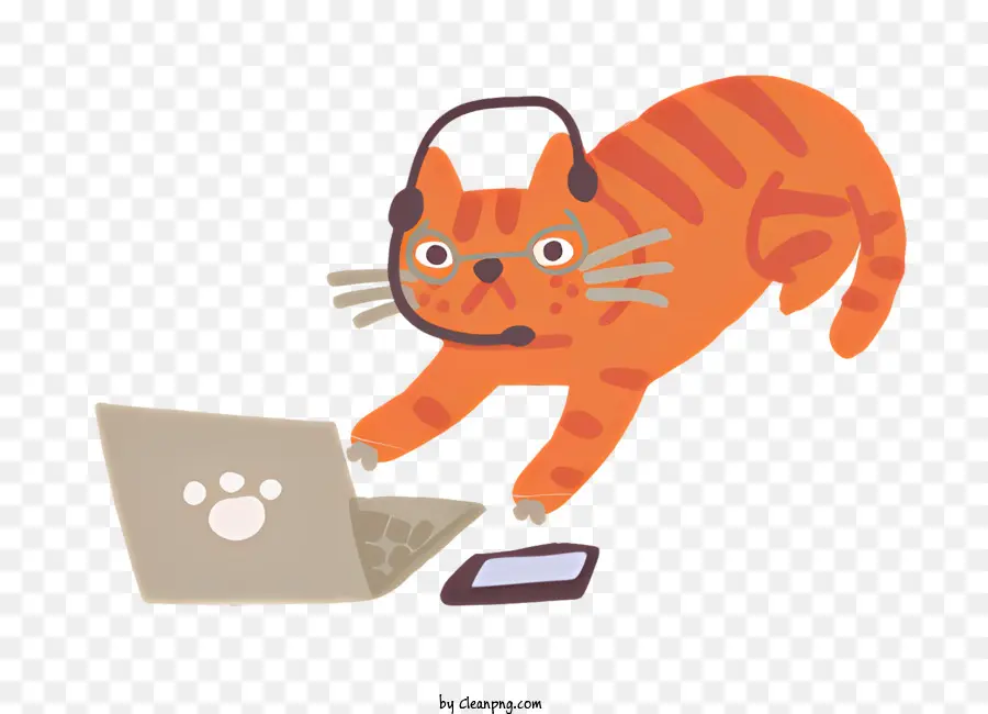 Cato Usando Fone De Ouvido，Gato Trabalhando No Laptop PNG