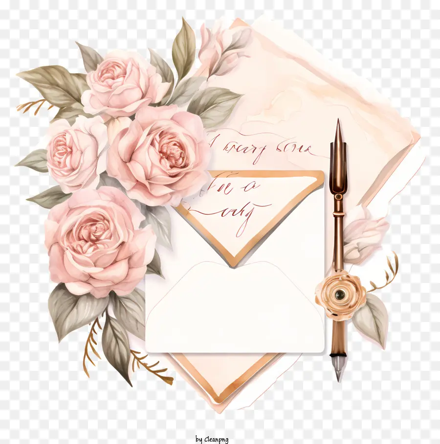 Rose Bouquet，Envelope Vintage PNG