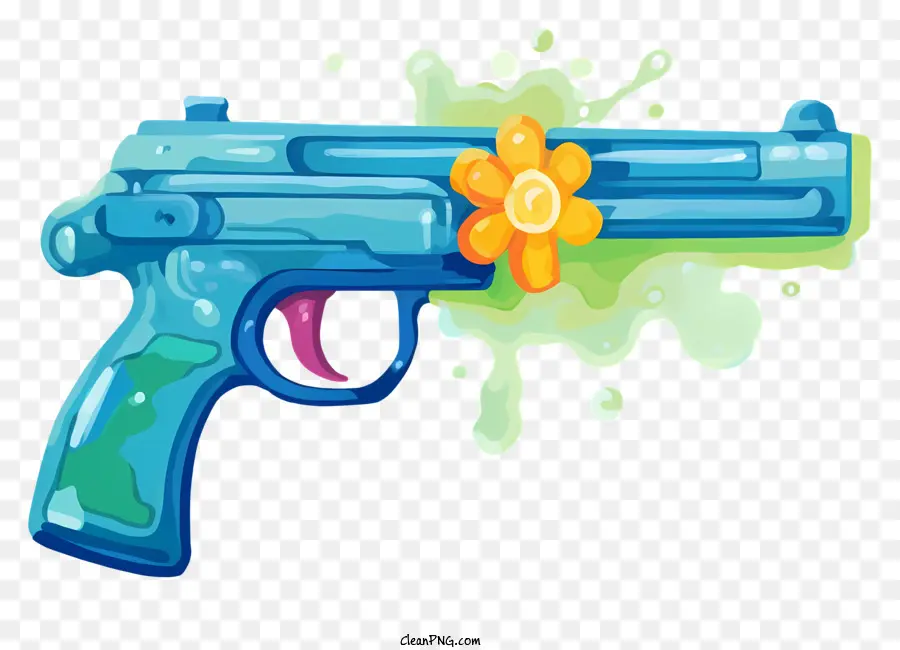 Pistola Com Flor，Arma Colorida PNG