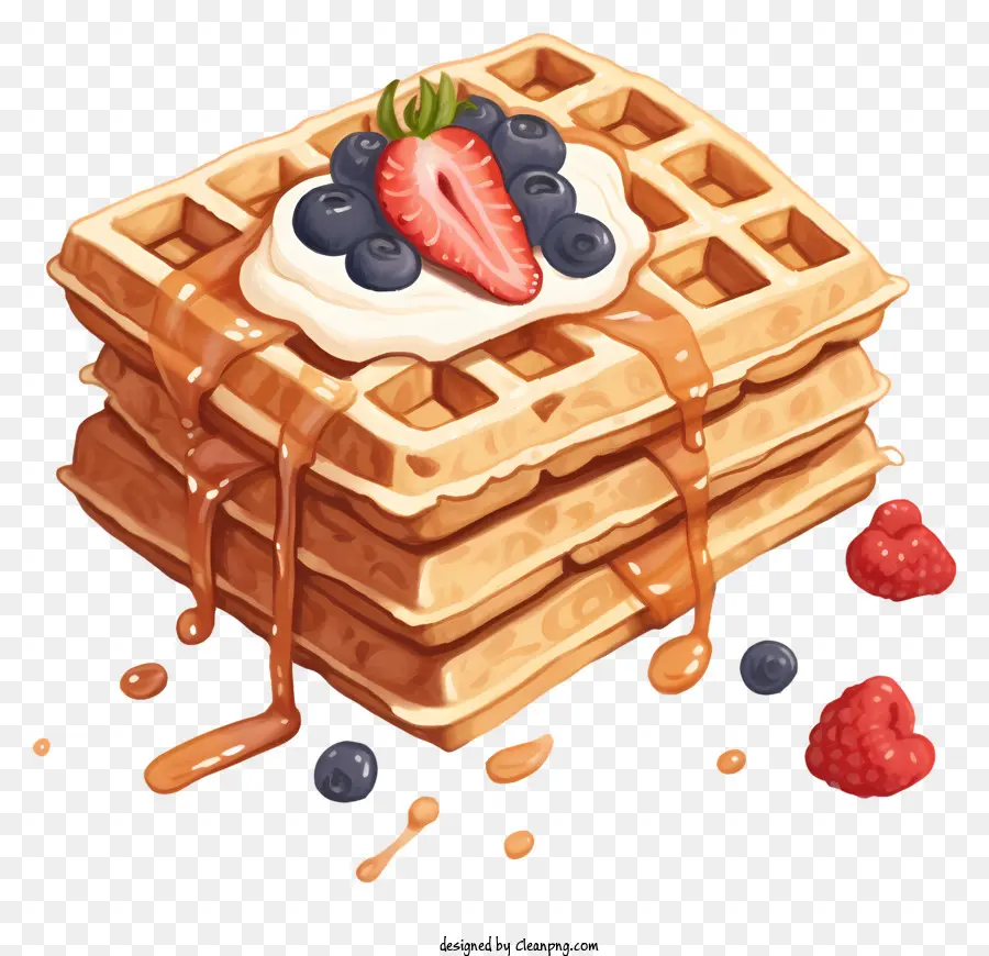 Panquecas，Waffles Com Morangos PNG