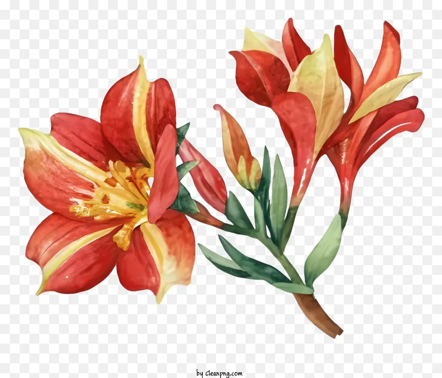 Pintura Em Aquarela，Flor Vermelha E Amarela PNG