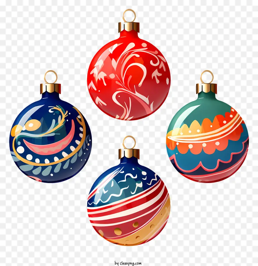 Enfeites De Natal，Ornamentos Vermelhos E Azuis PNG