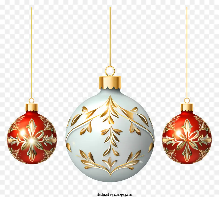 Bolas De Natal Ornamentadas，Bolas De Natal Vermelhas E Brancas PNG