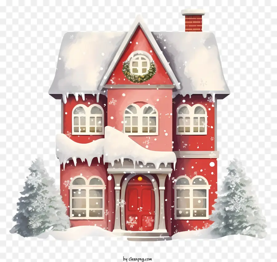 Casa Com Cobertura De Neve，Casa Twostory Vermelha PNG