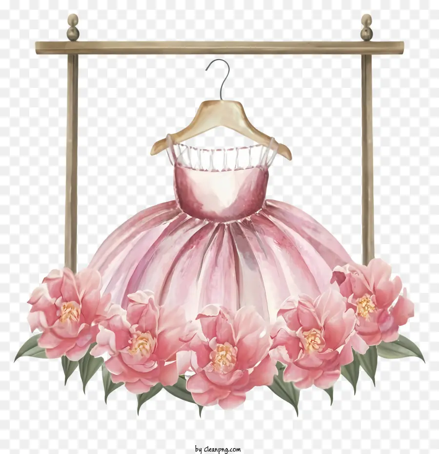 Vestido De Cetim Rosa，De Madeira Do Gancho PNG