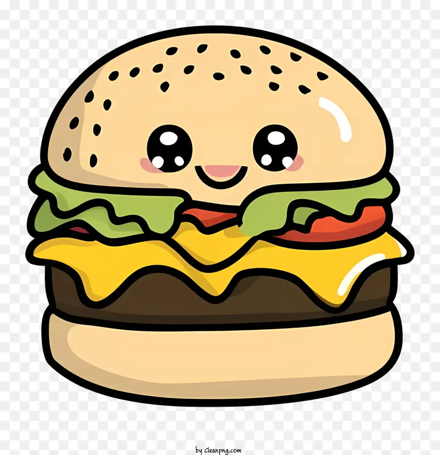 Cartoon Hamburger，Cheeseburger Com Rosto PNG