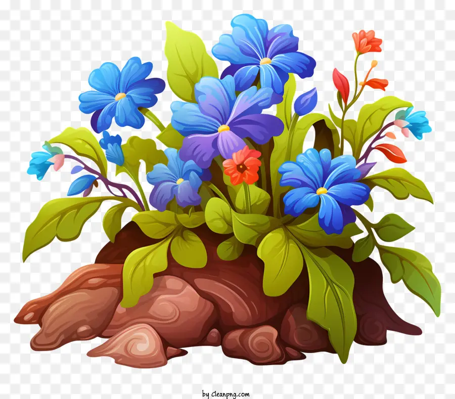 Flores Azuis Brilhantes，Pote PNG