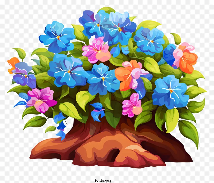 Canteiro De Flores，Flores Azuis E Rosa PNG