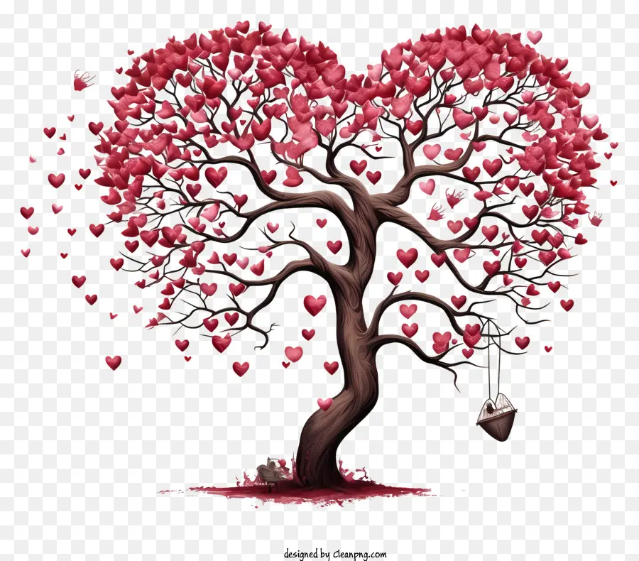 árvore Com Corações，Corações No Fundo Preto PNG