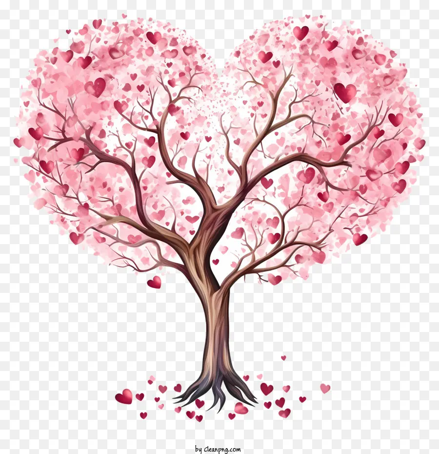 árvore Em Forma De Coração，Flores Rosa PNG