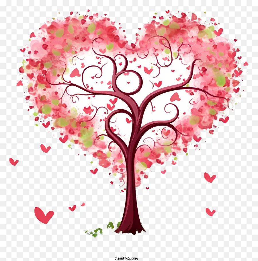 árvore Rosa，Folhas Em Forma De Coração PNG